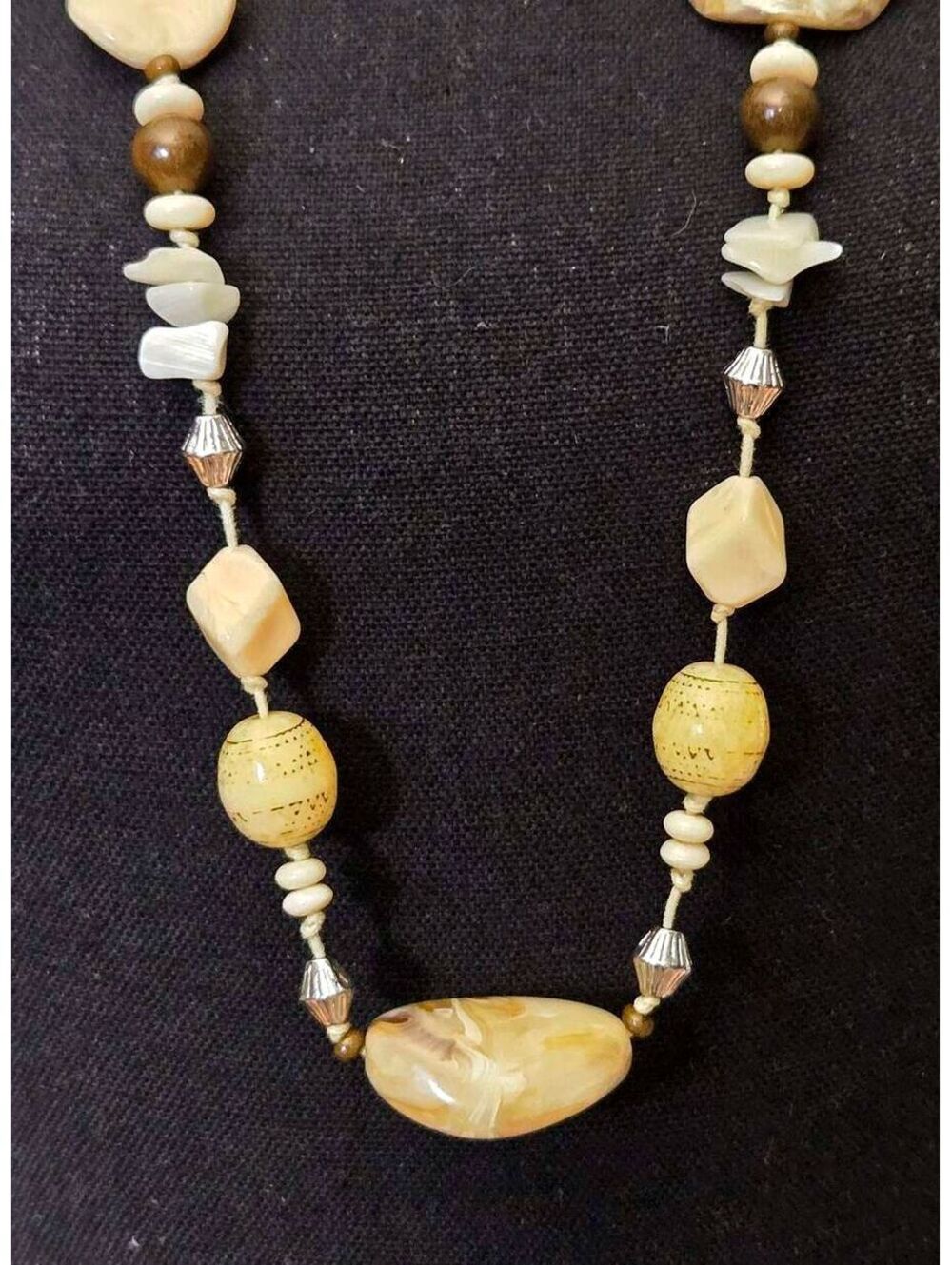 Chico's Long Beaded Statement Necklace with Natural Shells and Acrylic Beads
